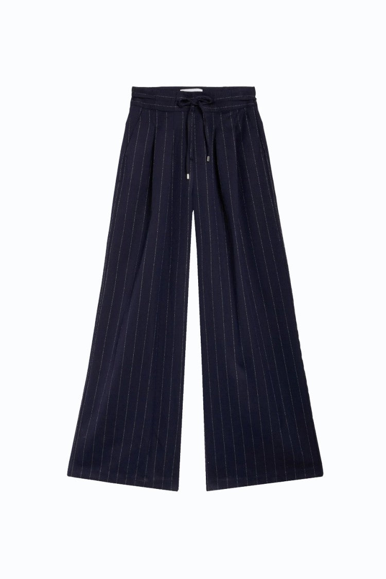 Ermanno Navy Pinstripe Wide-Leg Polyester-Blend Pants