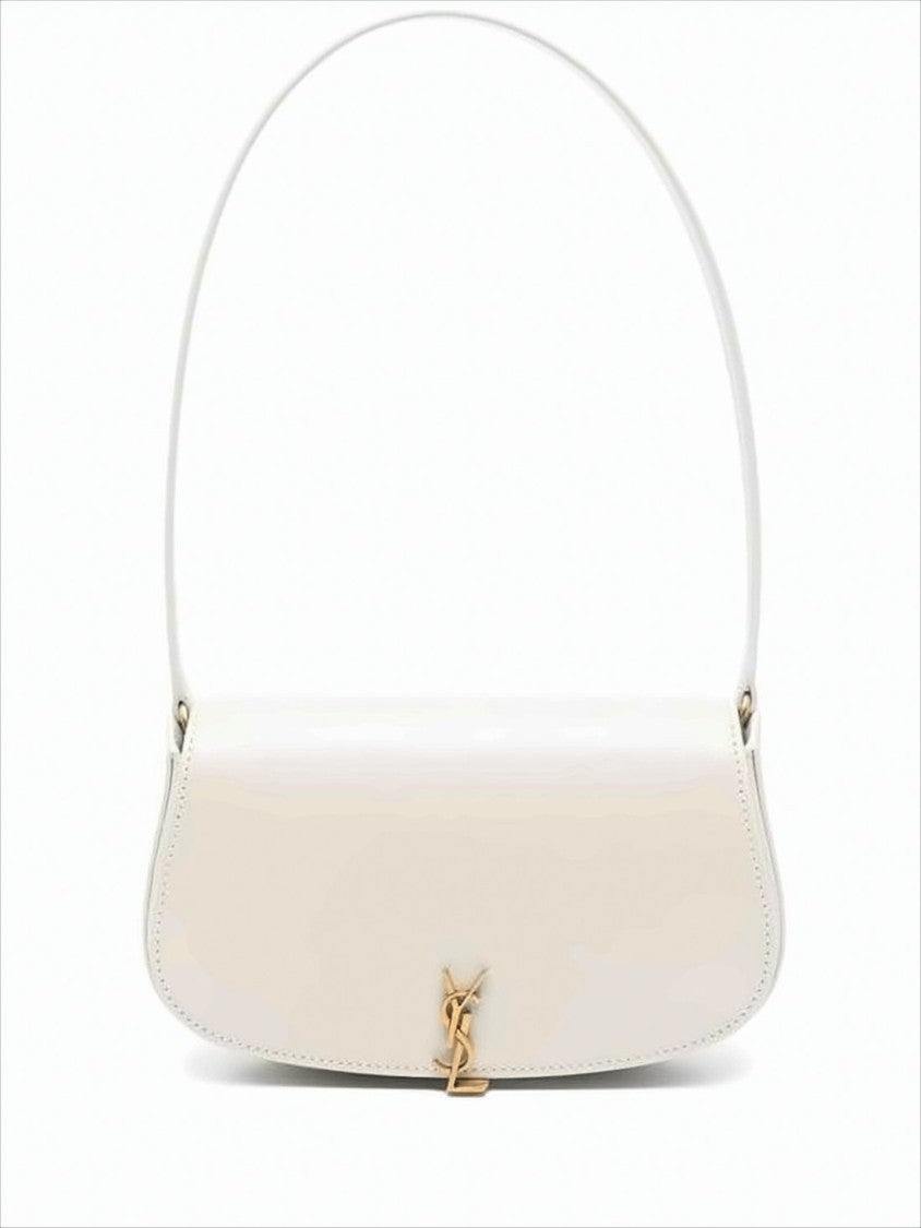Saint Laurent Curved Rectangular White Crossbody Bag In Calf Leather