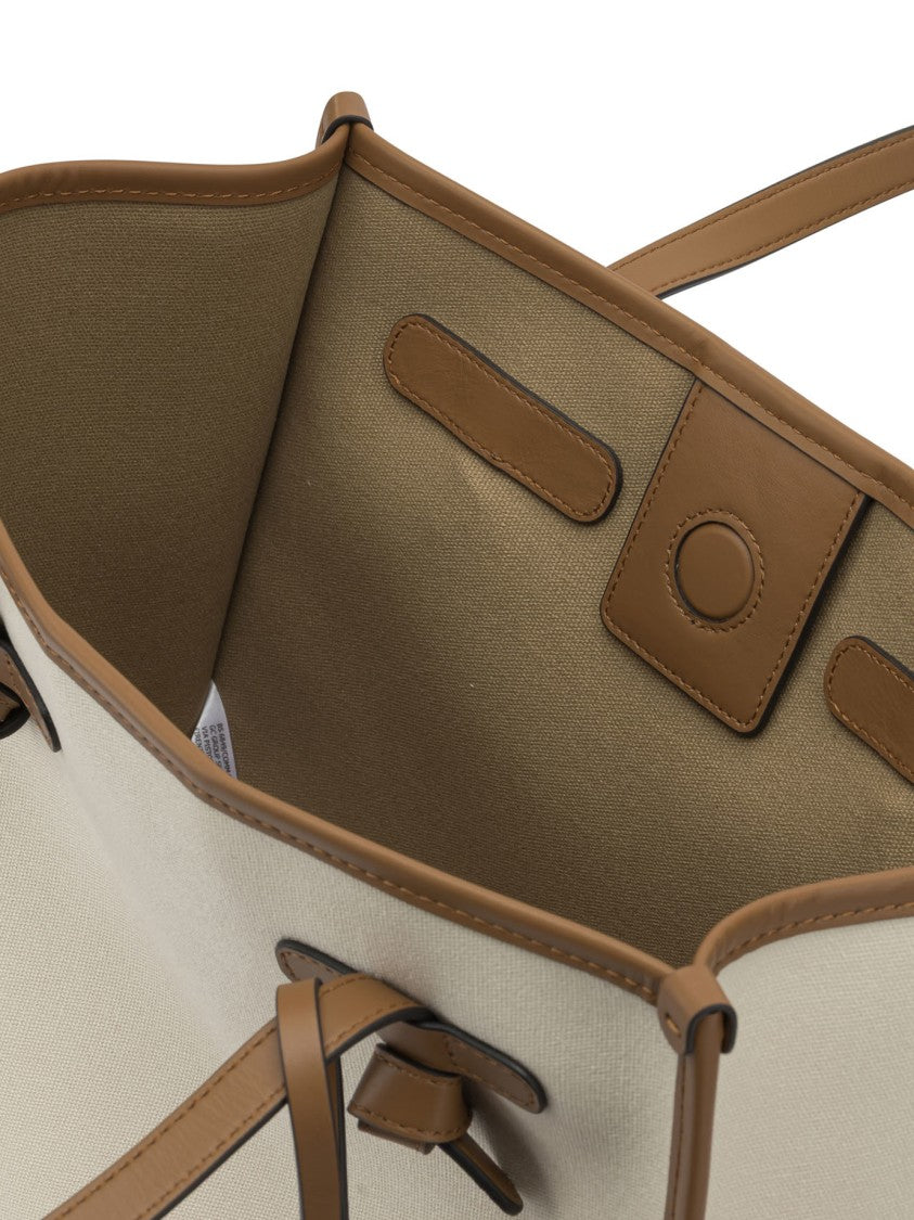 Gianni Chiarini Spacious Beige Canvas And Leather Shoulder Bag