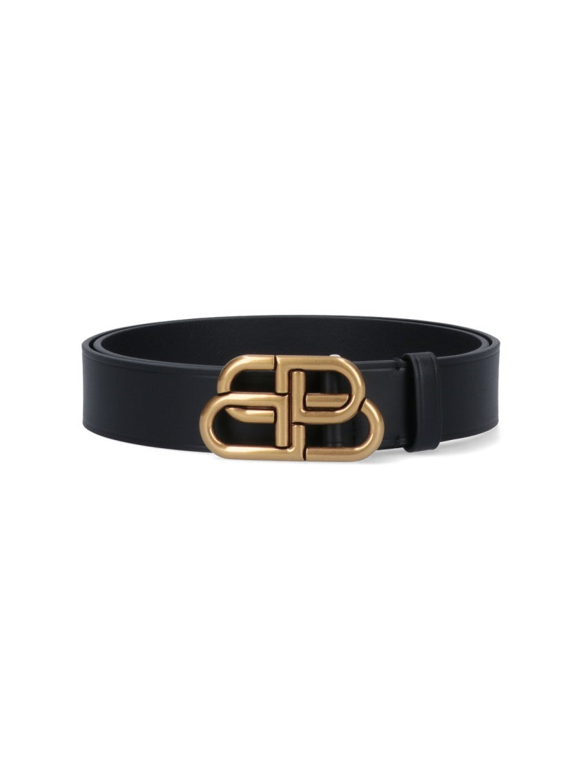 Balenciaga Black Bb Gold Buckle Leather Belt