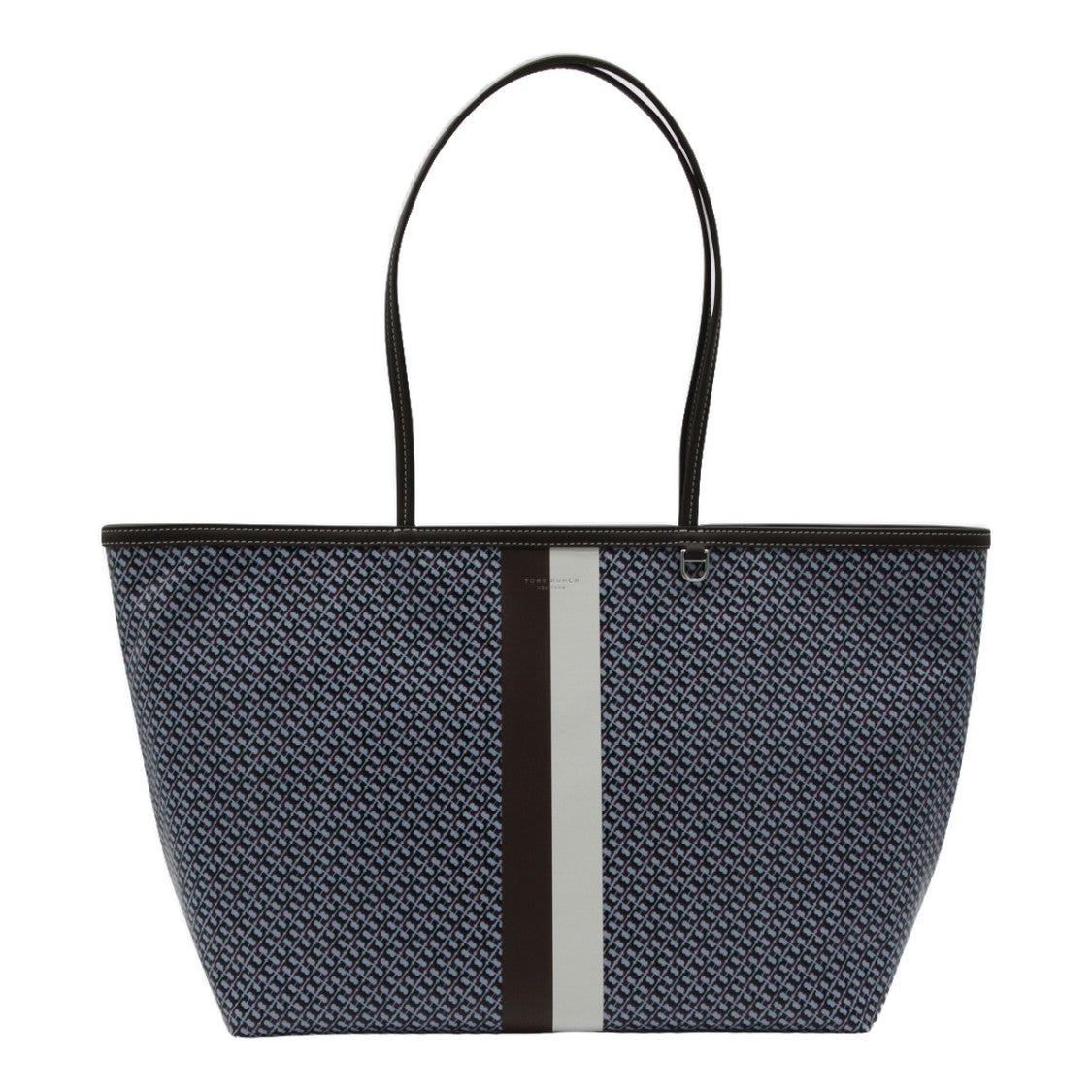 Tory Burch Structured Tote Bag With Geometric Pattern And Contrasting Stripe