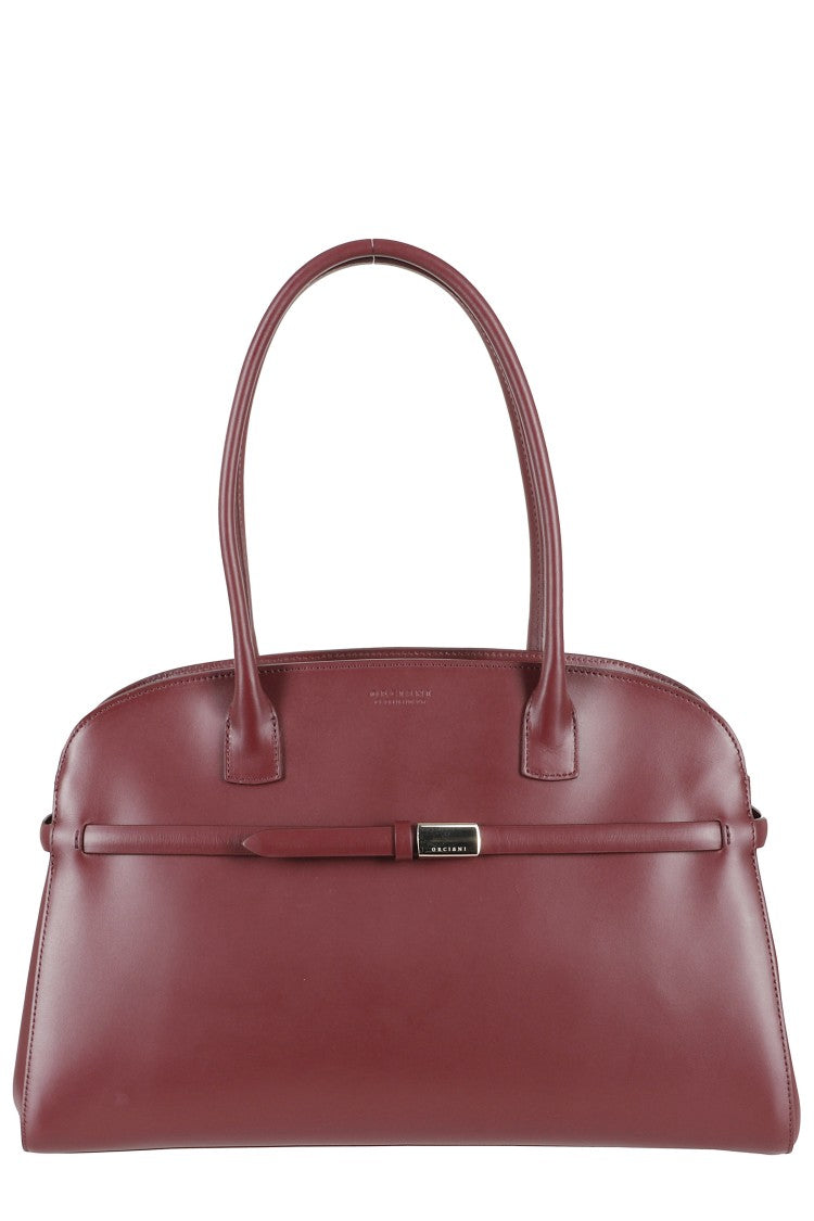 Orciani Structured Burgundy Leather Handbag With Double Handles And Adjustable Strap