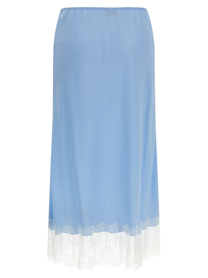 Moschino Silk Twill Midi Skirt With Lace Insert And Flared Silhouette