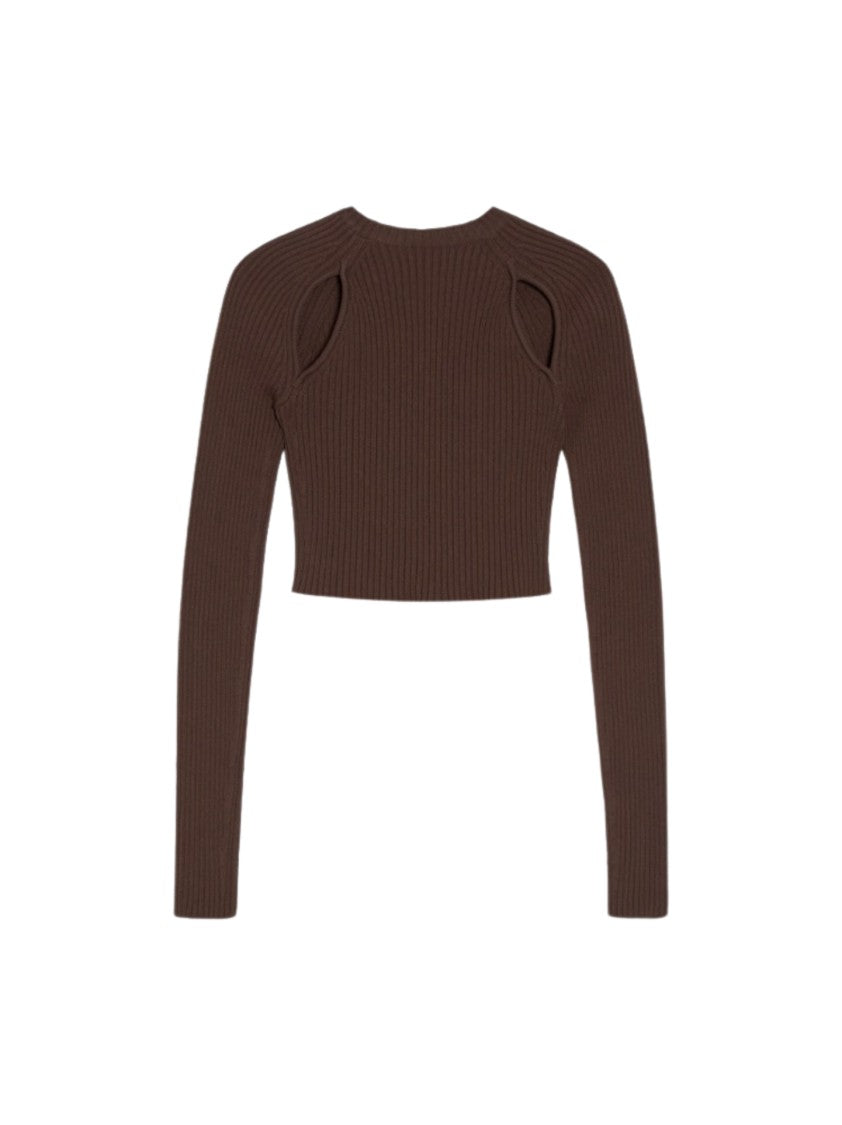 Max Mara Cropped Brown Sweater With Ribbed Texture