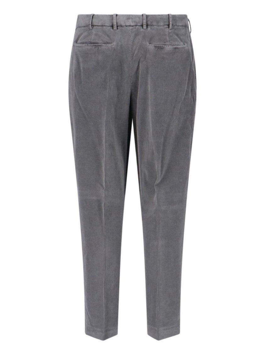 Pt Torino Tailored Grey Corduroy Trousers With Mid-Rise Fit