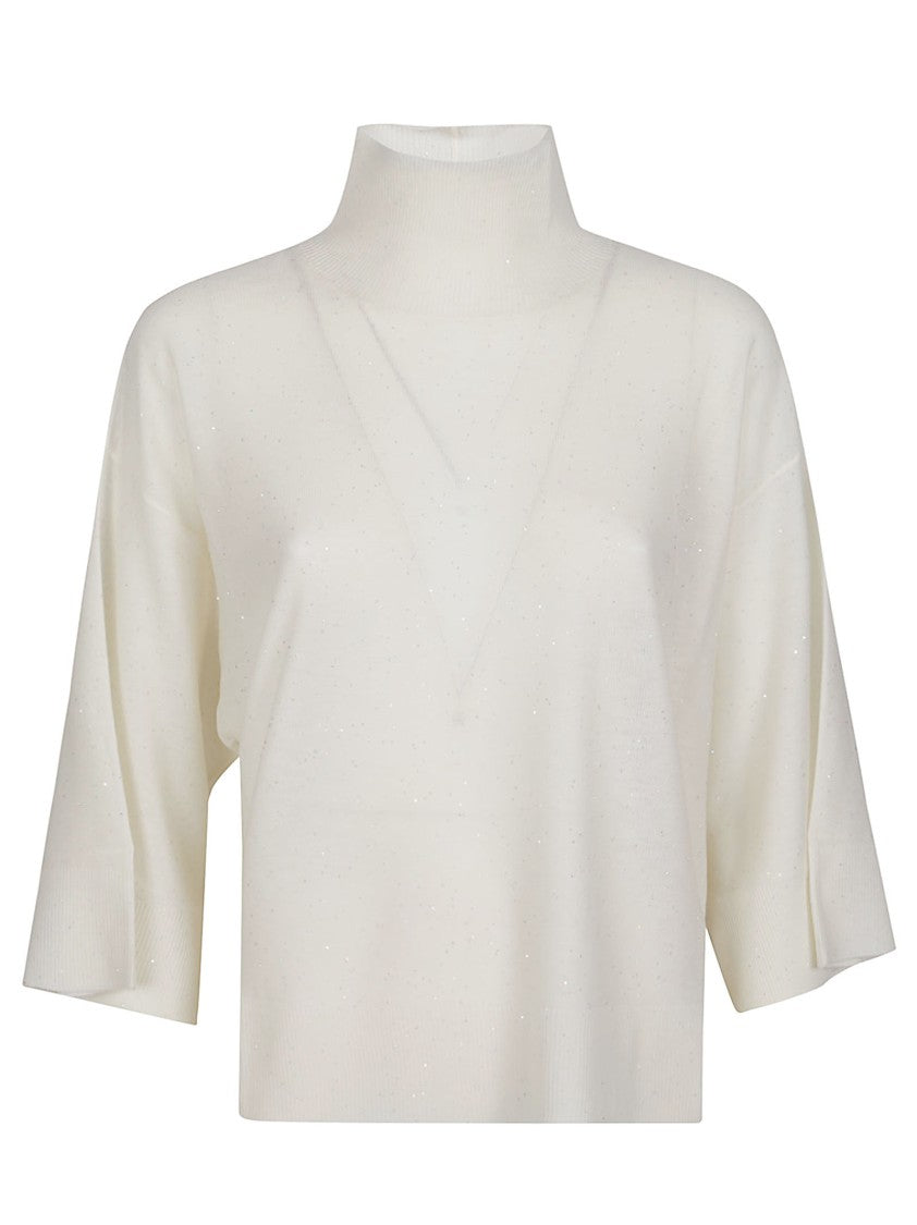 Fabiana Filippi White Turtle Neck Boxy Wool-Blend Turtleneck