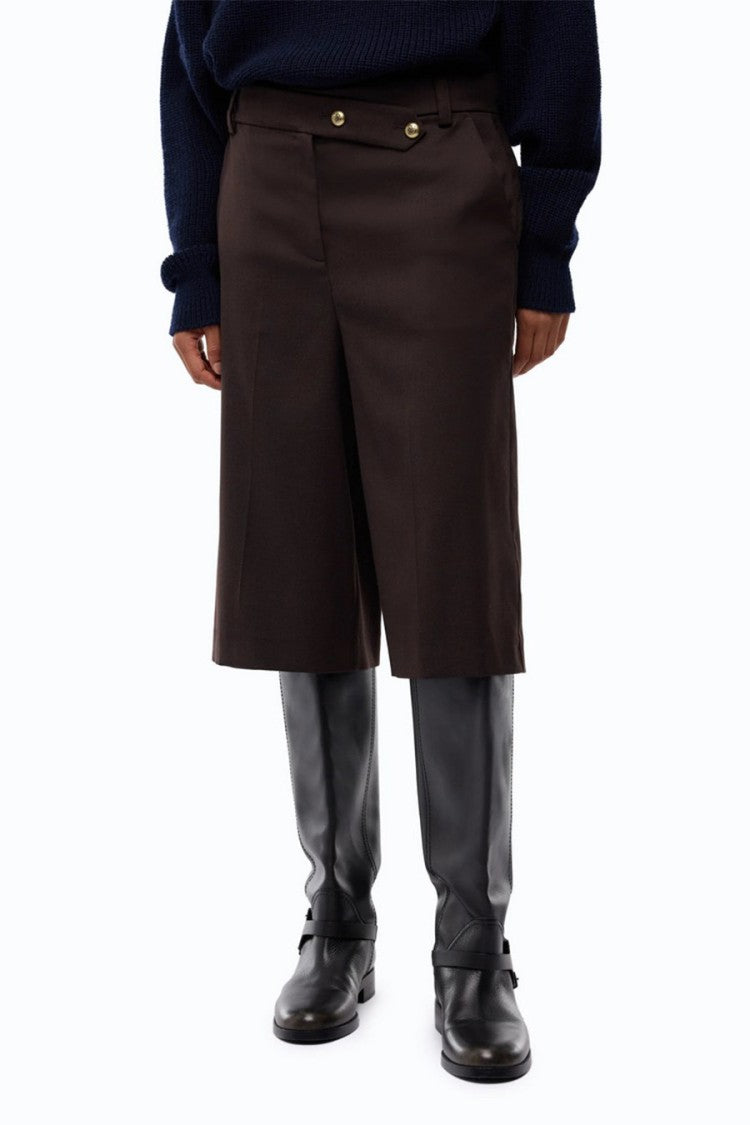 Pinko Brown Polyester-Viscose Blend Button-Tab Bermuda Shorts