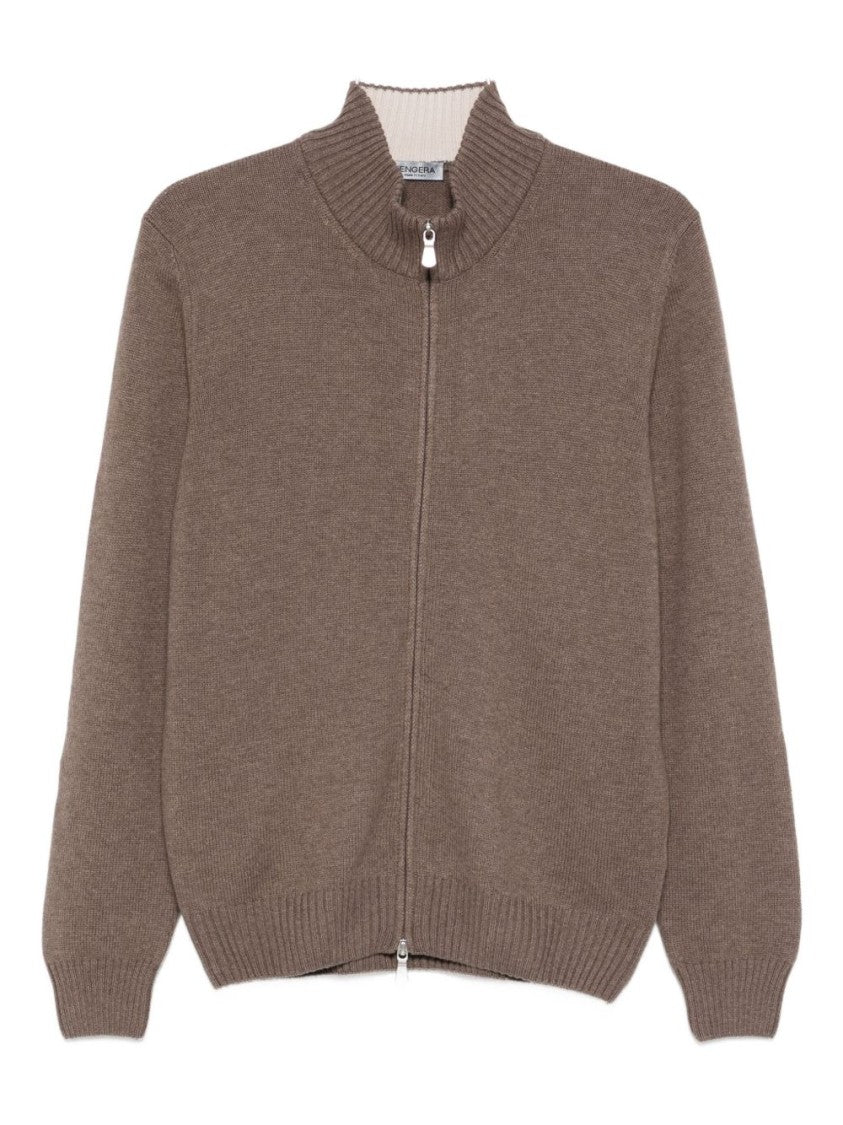Vengera Brown Knit Sweater With Zip Closure