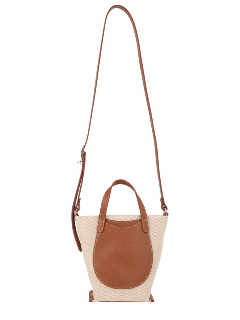 Longchamp Small Textured Cotton Bag With Leather Accents