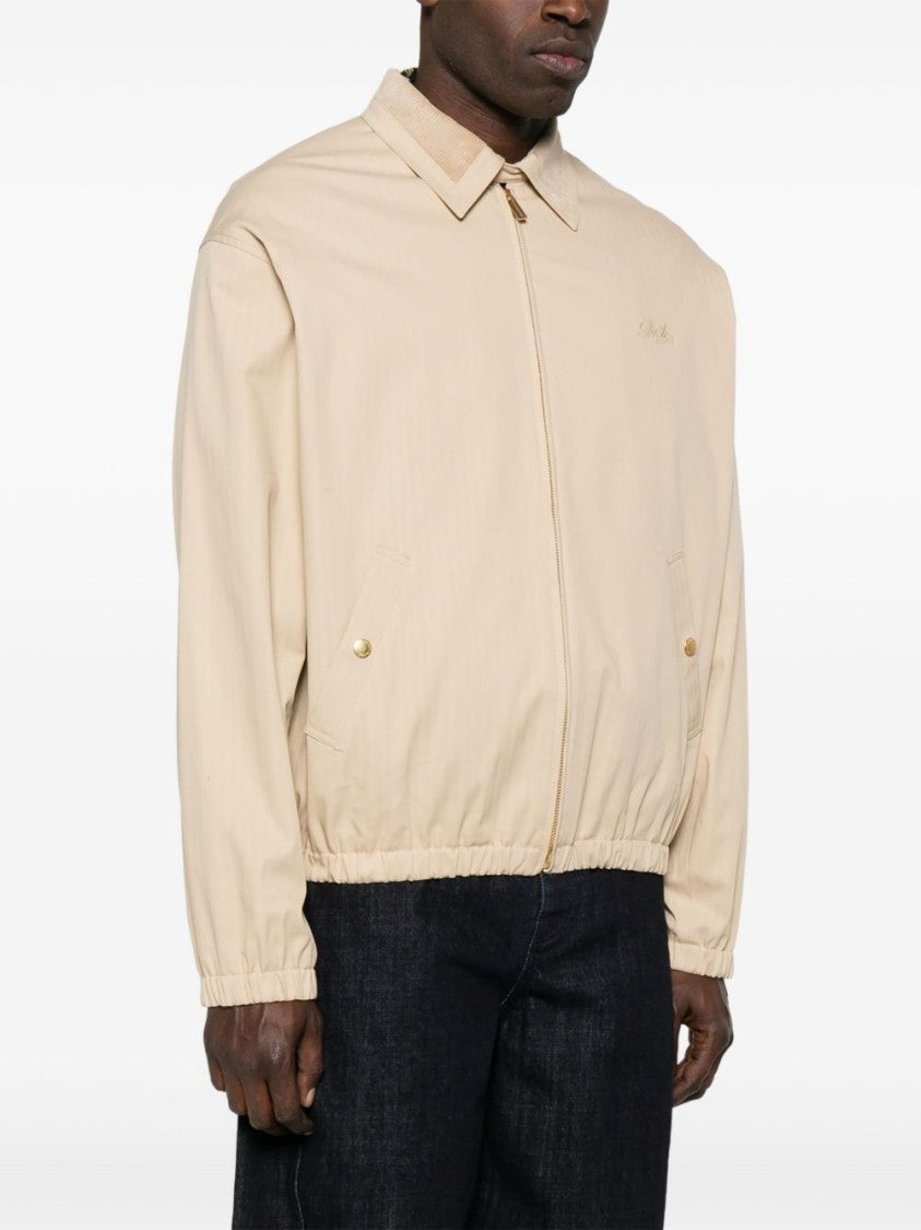 Drôle De Monsieur Beige Zip-Front Jacket With Vertical Stripe Pattern And Embroidered Logo