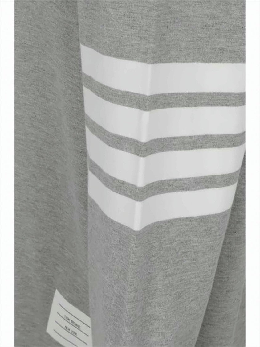 Thom Browne Long-Sleeved Crew Neck Cotton Top With Signature Stripe Detail