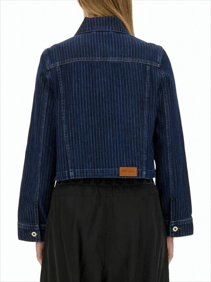 Kenzo Cropped Denim Jacket With Classic Collar And Flap Pockets