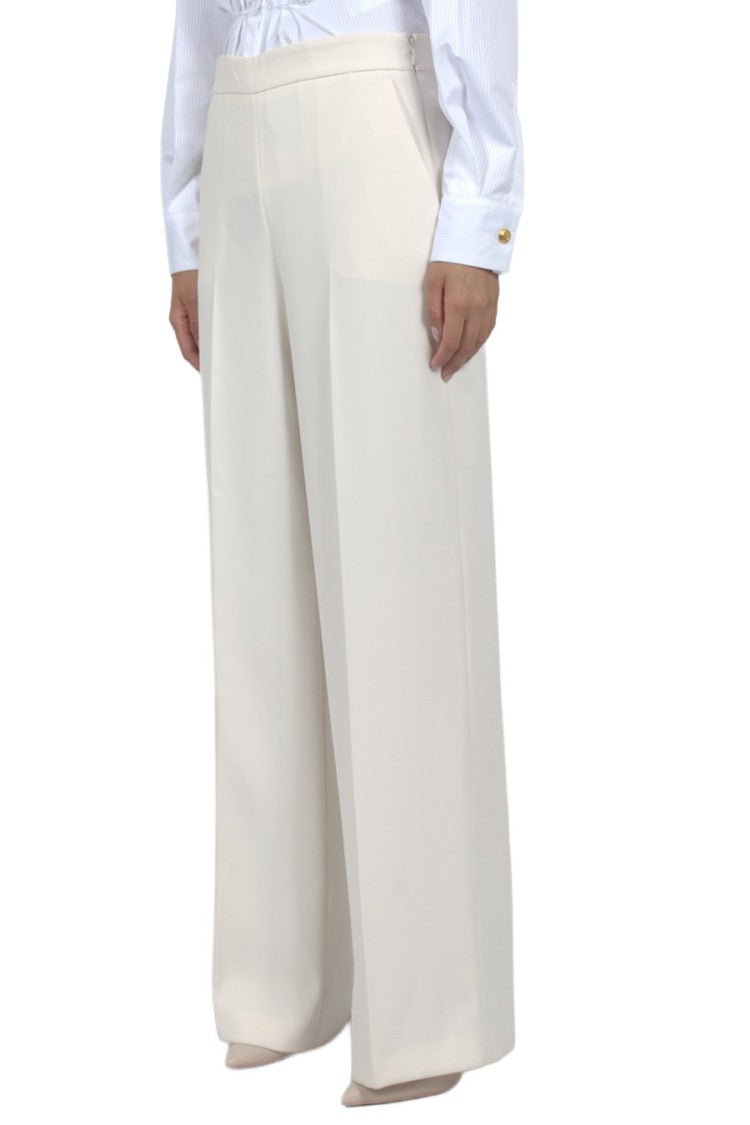 Twin-Set Cream Pleated Wide-Leg Polyester Pants