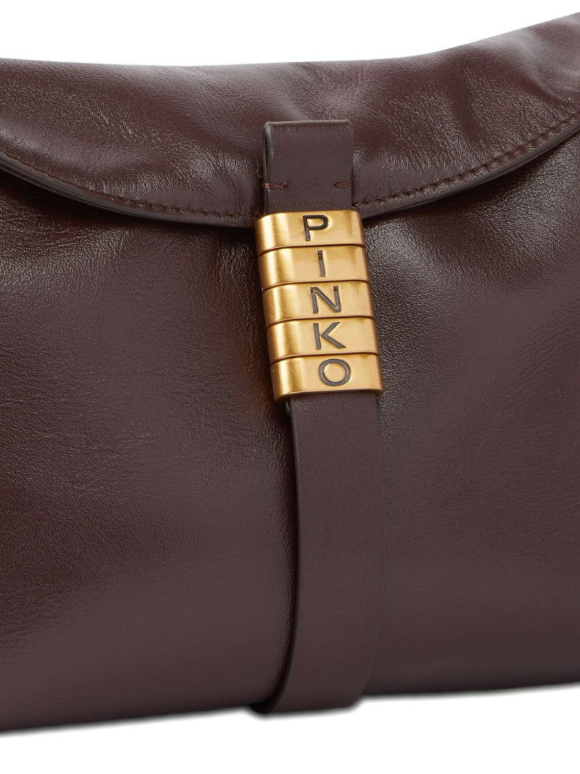Pinko Rectangular Leather Handbag With Gold-Tone Details