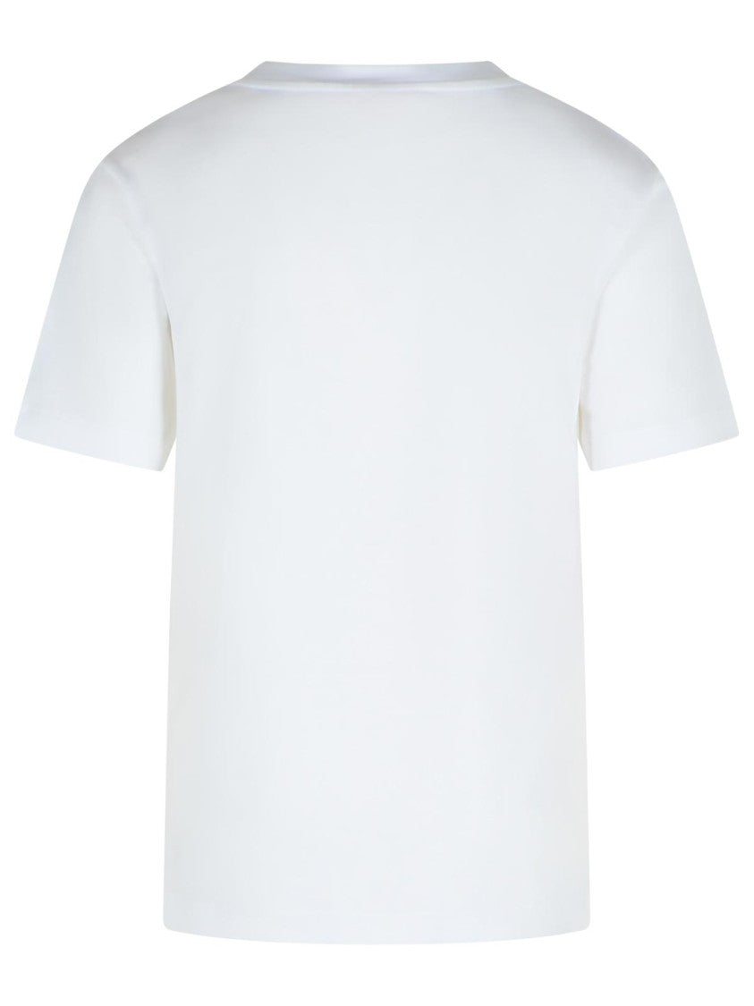 Marni Ribbed White Cotton T-Shirt With Floral Embroidery