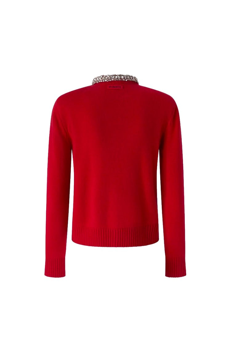 Pinko Red Embellished Collar Wool-Blend Cardigan