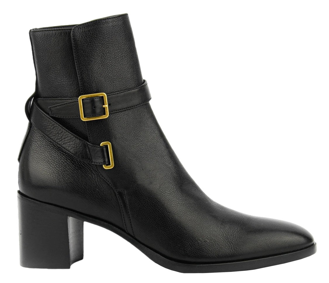 Saint Laurent Smooth Leather Ankle Boots With Decorative Strap