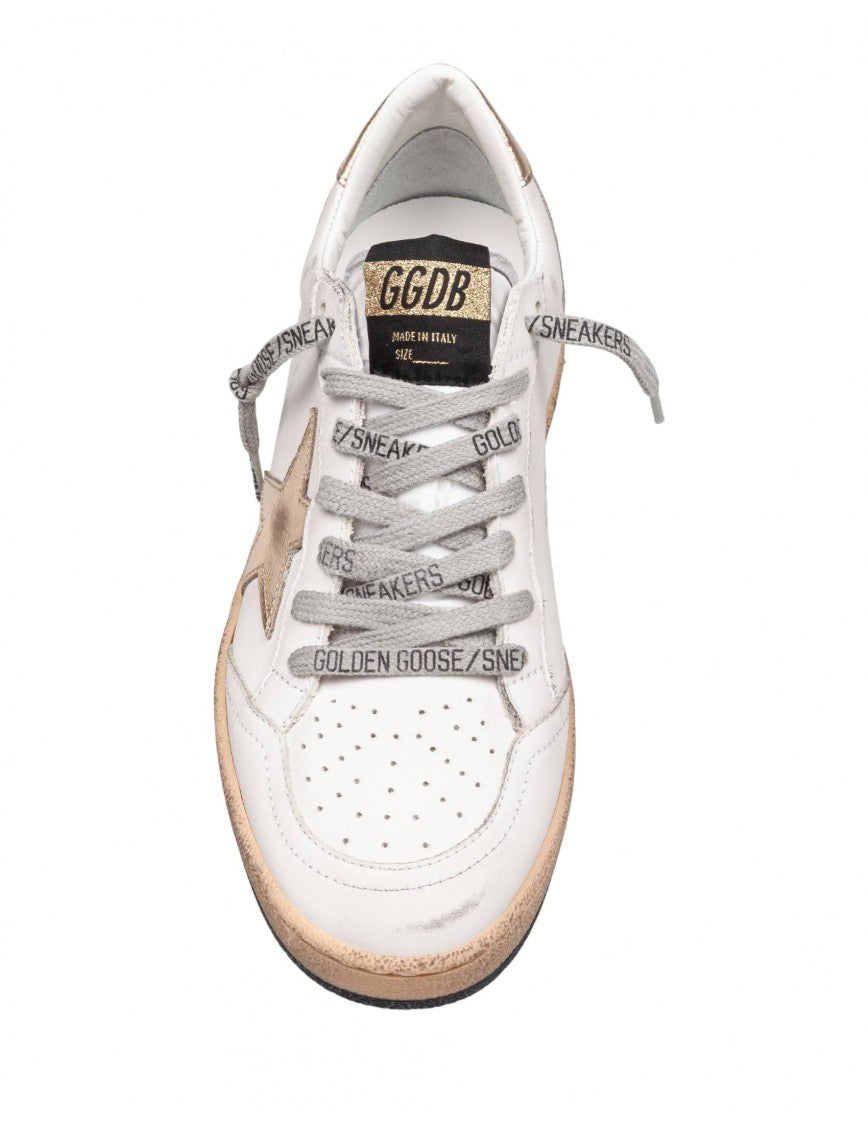 Golden Goose Ballstar Sneakers In White And Gold Leather