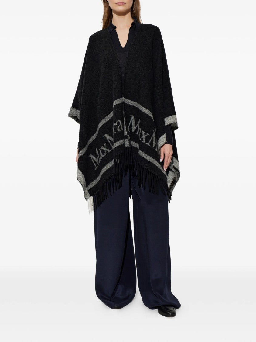 Max Mara Black Hilde Wool Fringed Poncho