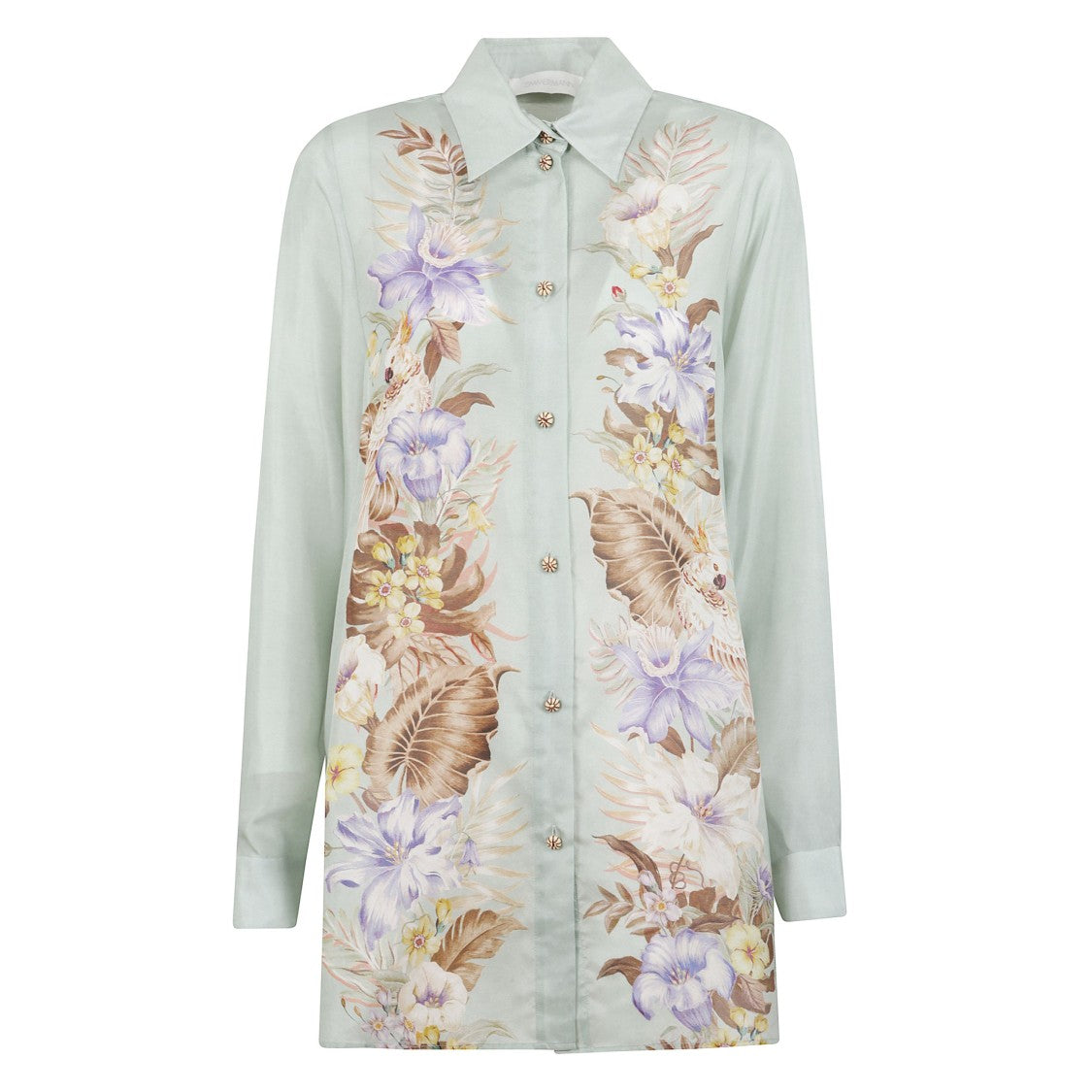 Zimmermann Floral Print Silk Shirt With Classic Collar