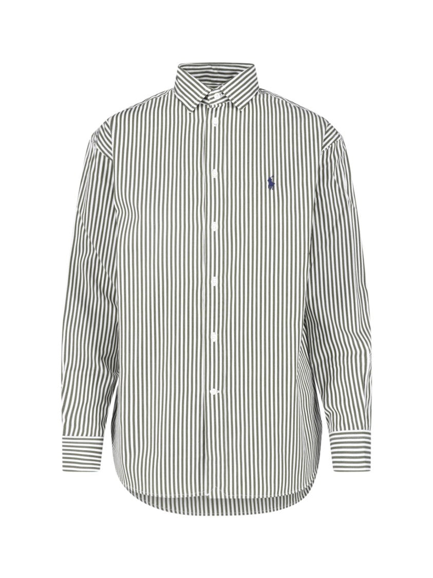 Polo Ralph Lauren Green Striped Embroidered Logo Cotton Shirt