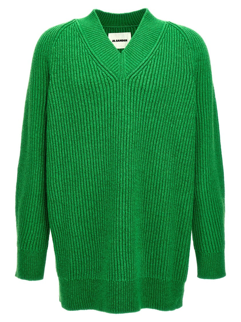 Jil Sander V-Neck Oversized Cotton Blend Sweater