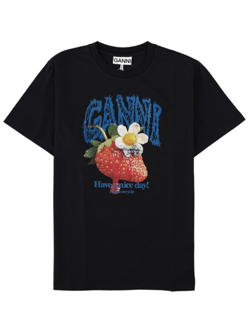 Ganni Fragola Vibrant Graphic Print Organic Cotton T-Shirt
