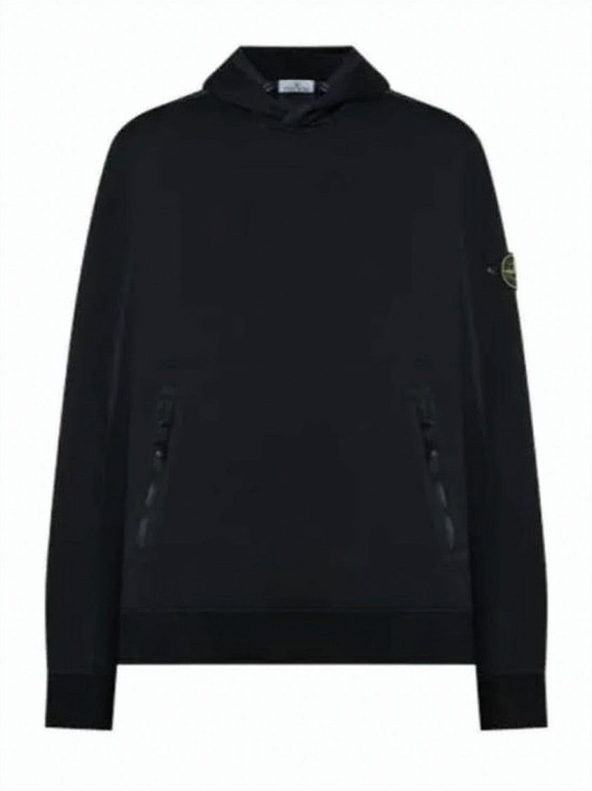 Stone Island Black Hoodie With Distinctive Logo Patch