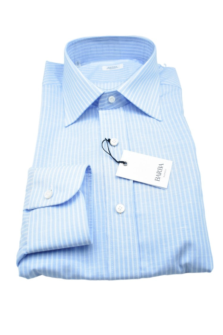 Barba Blue 100% Cotton Semi-Slim Fit Shirt