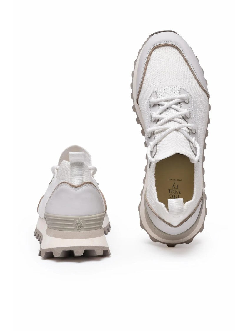 Eleventy White Men Mixed Fiber Leather Sneakers