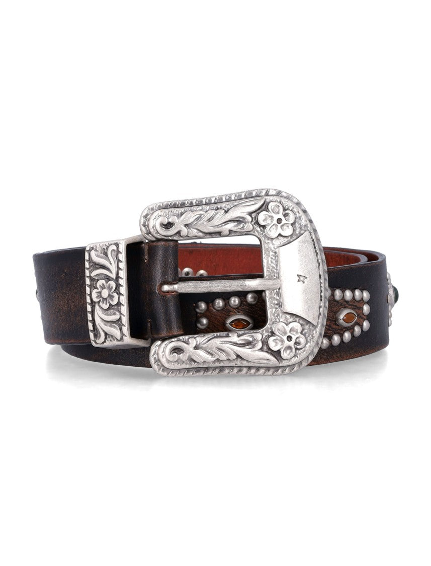 Golden Goose Lace Studded Leather Buckle Belt