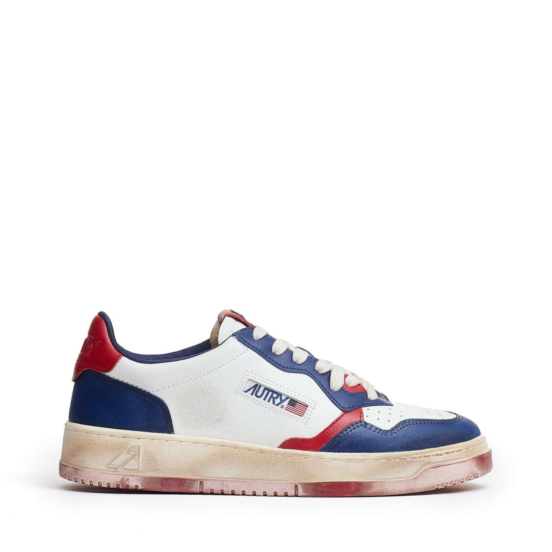 Autry White/Blue/Red Medalist Low Super Vintage Leather Sneakers