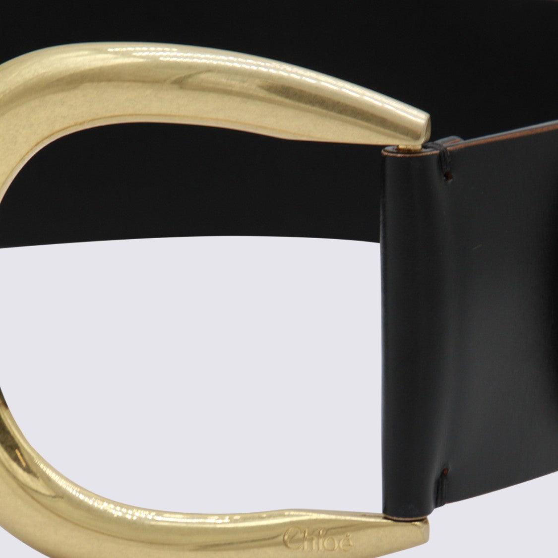 Chloé Wide Black Leather Belt With Polished Gold-Tone Buckle
