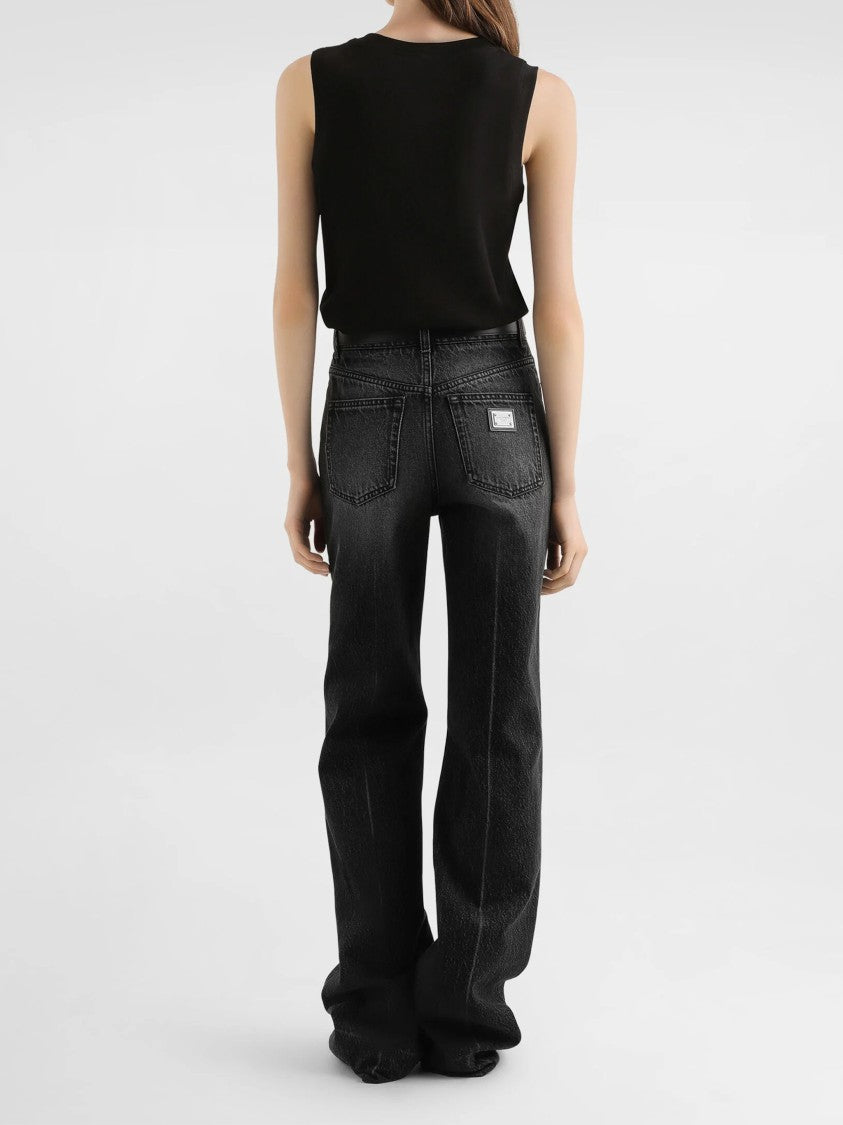 Dolce & Gabbana High-Waisted Wide-Leg Washed Black Jeans