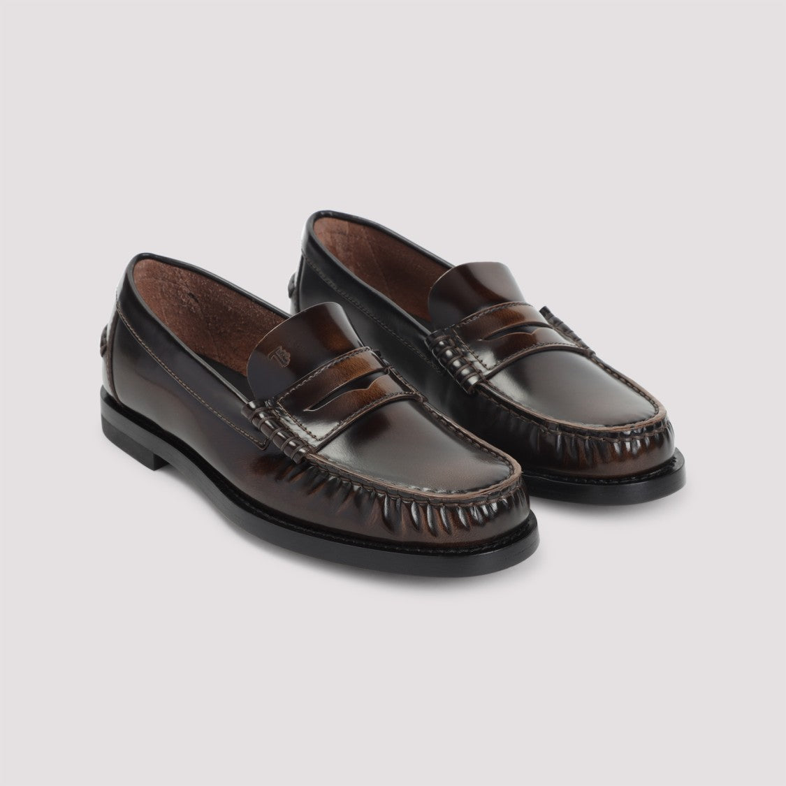 Tod's Brown Calf Leather Loafers With Penny Strap
