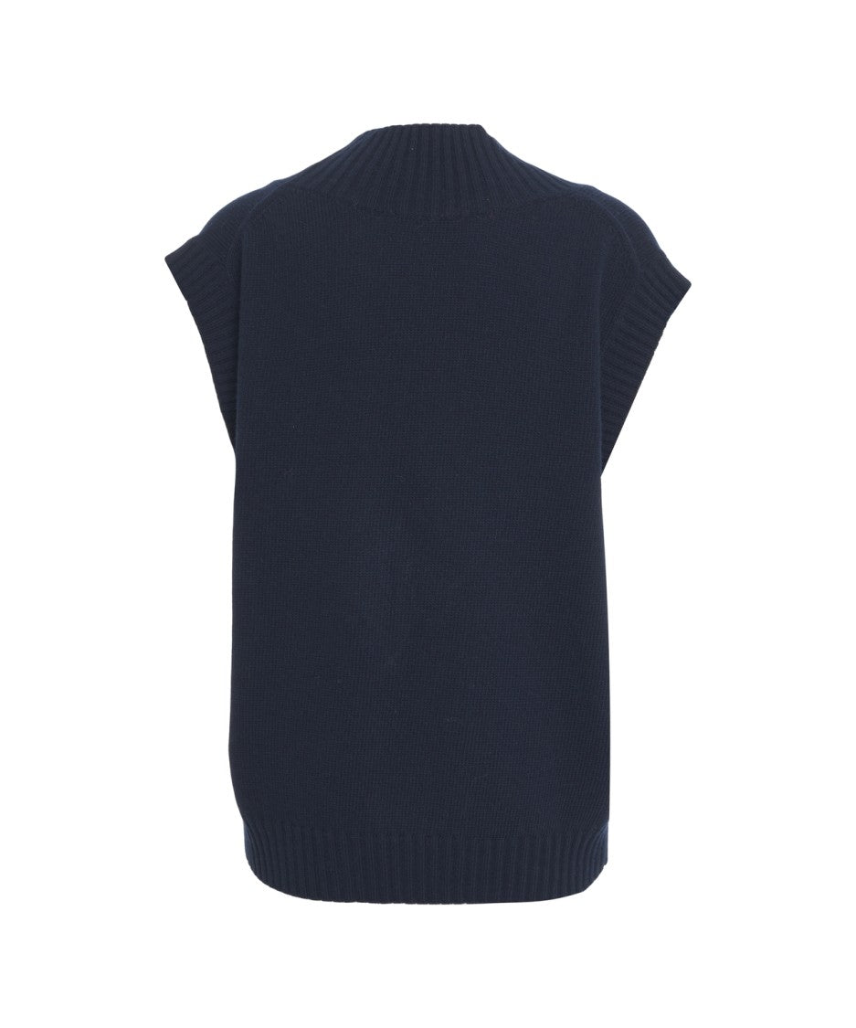 Jucca Sleeveless Wool Knit Vest With Deep V-Neckline