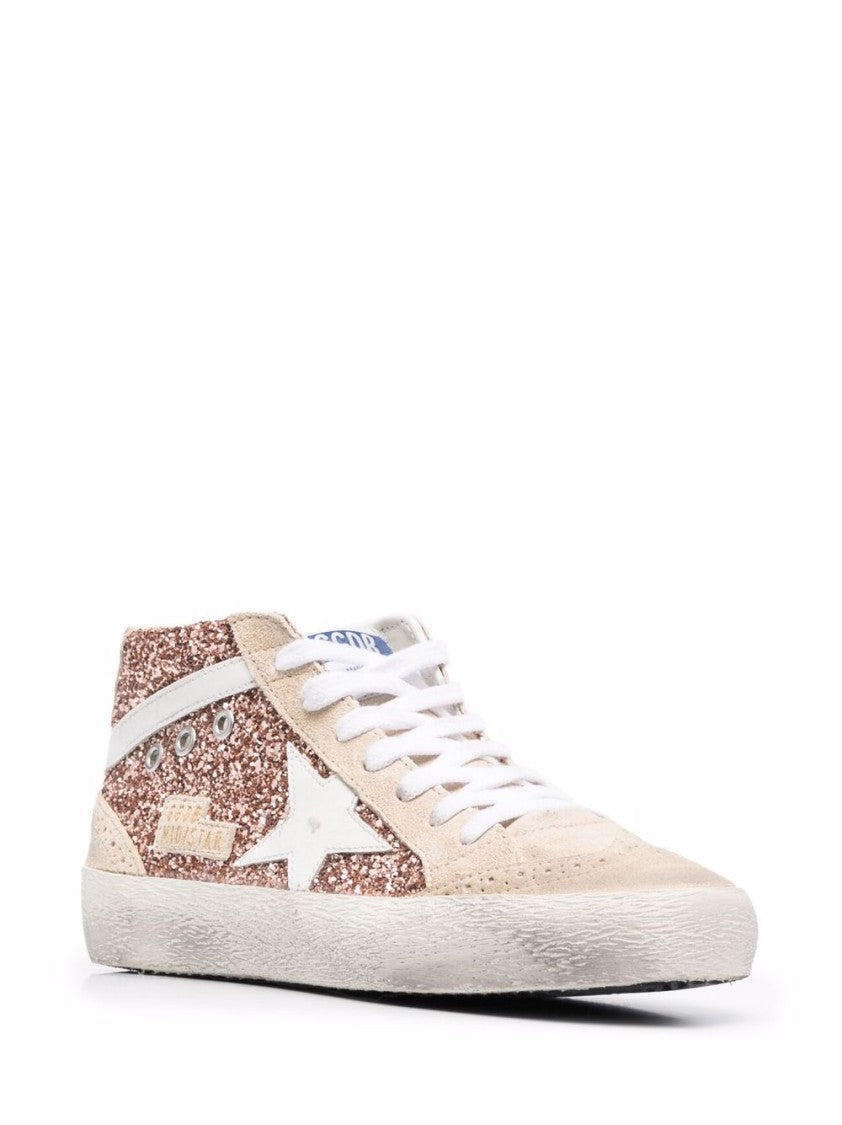 Golden Goose Rose Gold Glitter Mid-Top Sneakers