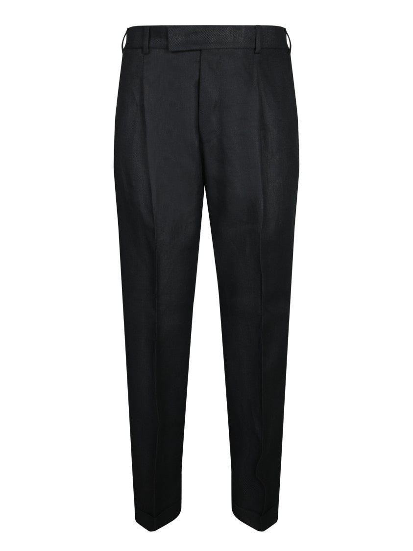 Pt Torino Cotton-Linen Black Trousers