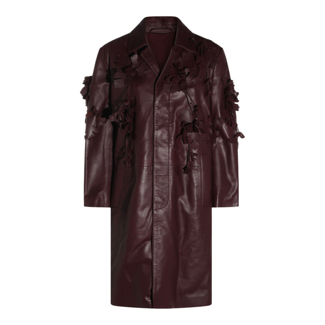 Alberta Ferretti Long Floral Appliqué Leather Coat