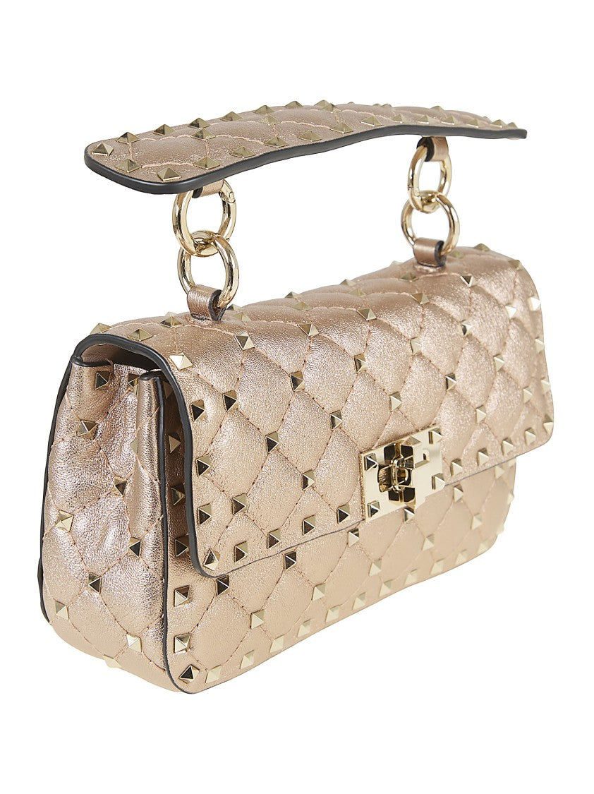 Valentino Garavani Laminated Nappa Rockstud Spike Shoulder Bag With Gold-Tone Accents