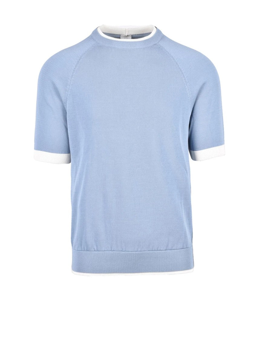 Eleventy Light Blue Men Cotton Crew Neck Top