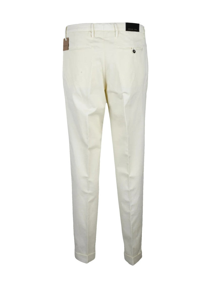 Michael Coal White Cotton-Linen Stretch Pants