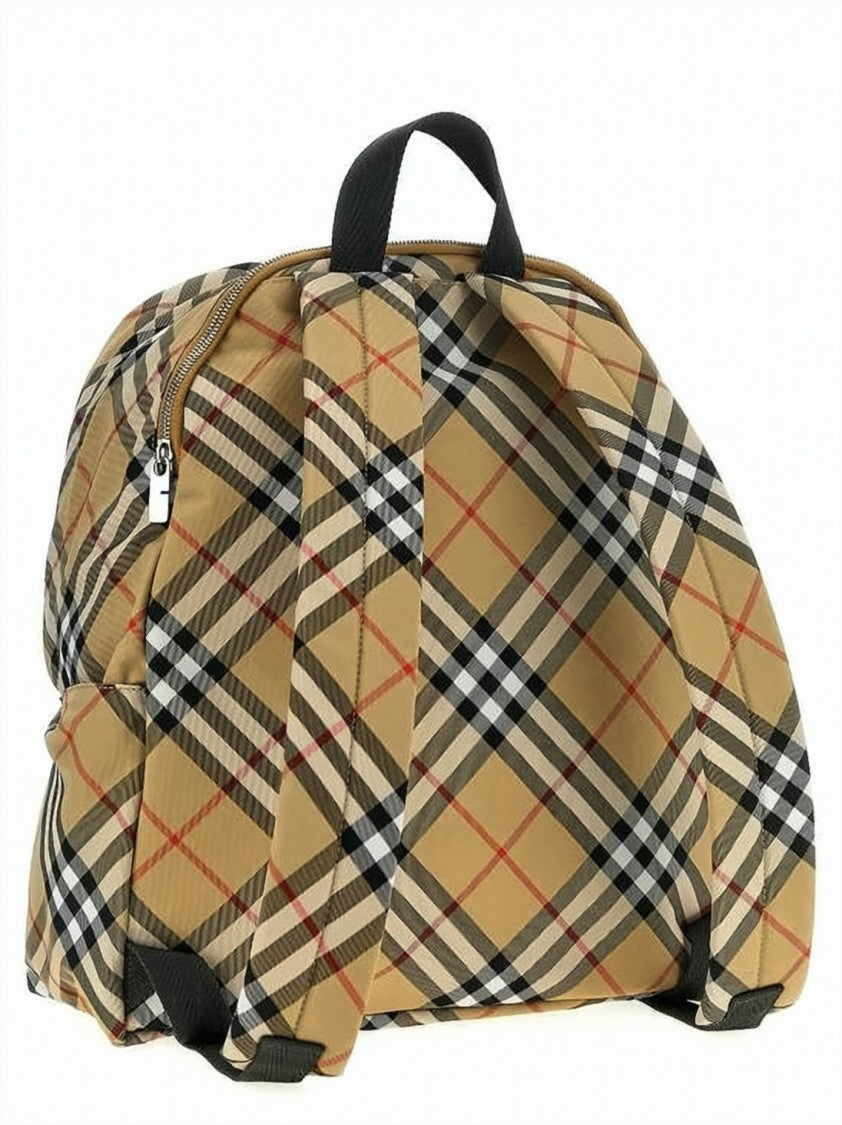 Burberry Check Patterned Backpack With Front Zip Pocket And Adjustable Straps