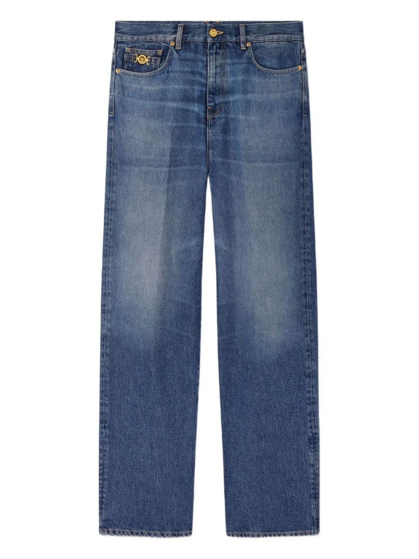 Versace Classic Straight-Leg Jeans With Gold-Tone Accents