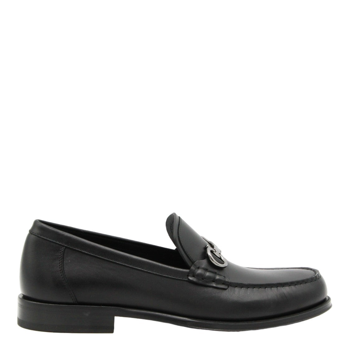 Ferragamo Classic Black Leather Loafers With Silver-Toned Bit Detail
