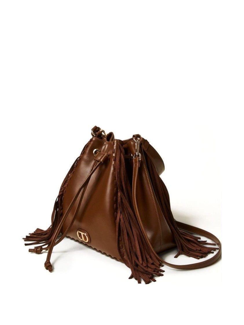 Twin-Set Medium Bucket Bag With Fringe Details