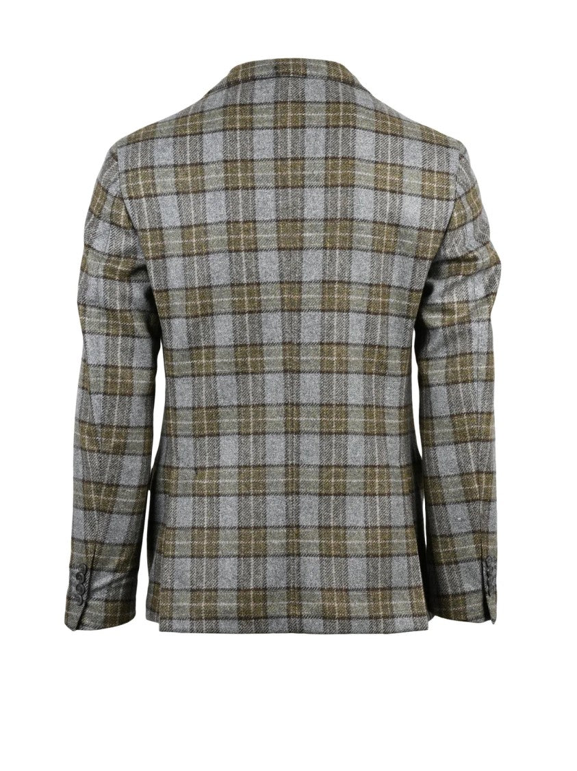 Luigi Bianchi Rounded Jacket With Classic Plaid Pattern In Grey And Green