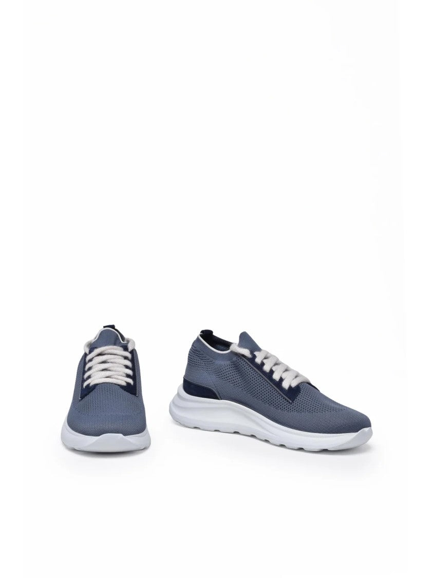 Eleventy Blue Suede Stretch Fabric Sneakers