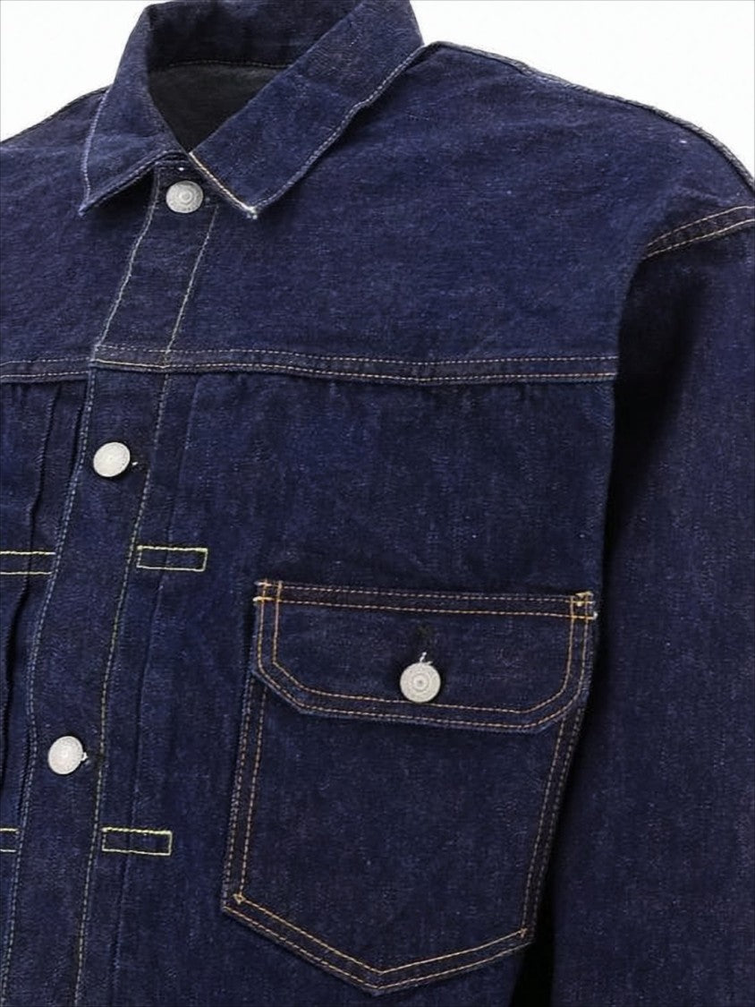 Orslow Cropped Indigo Denim Jacket With Structured Collar