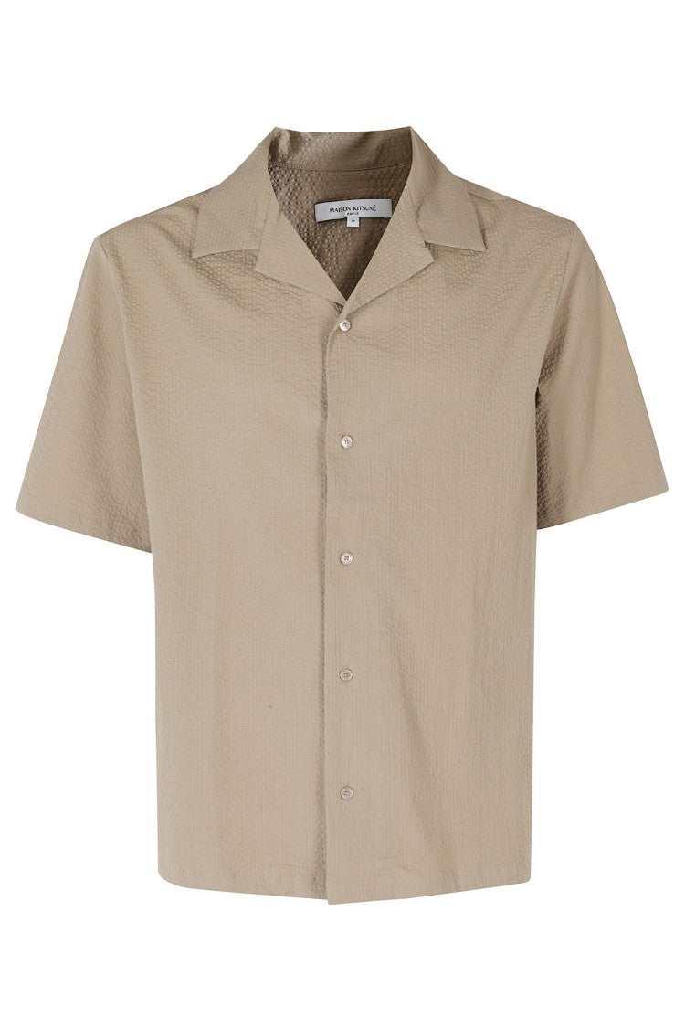 Maison Kitsuné Almond Seersucker Camp Collar Cotton Resort Shirt